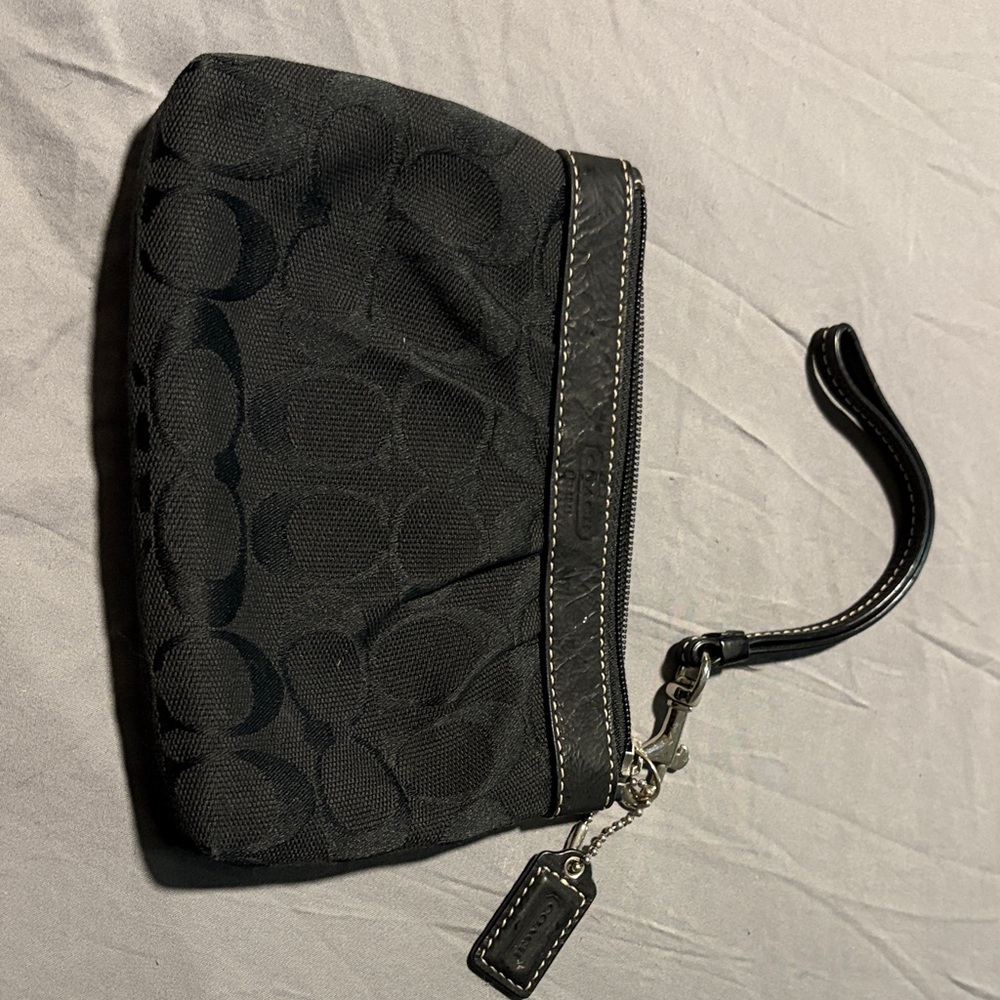 Coach Black Wristlet with Logo Pattern